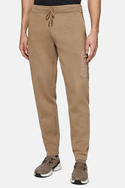 Lightweight Scuba Cotton Blend Trousers, Beige, hi-res