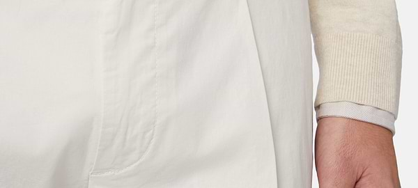 Stretch Cotton Pinces Trousers, White, hi-res