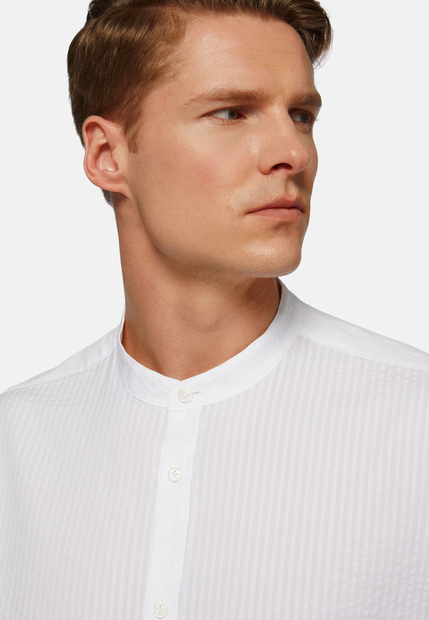 Chemise Blanche En Seersucker Coupe Droite, Blanc, hi-res