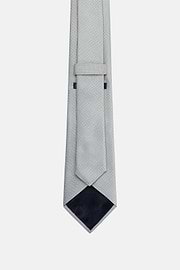 Checked Design Formal Silk Tie, Silver, hi-res