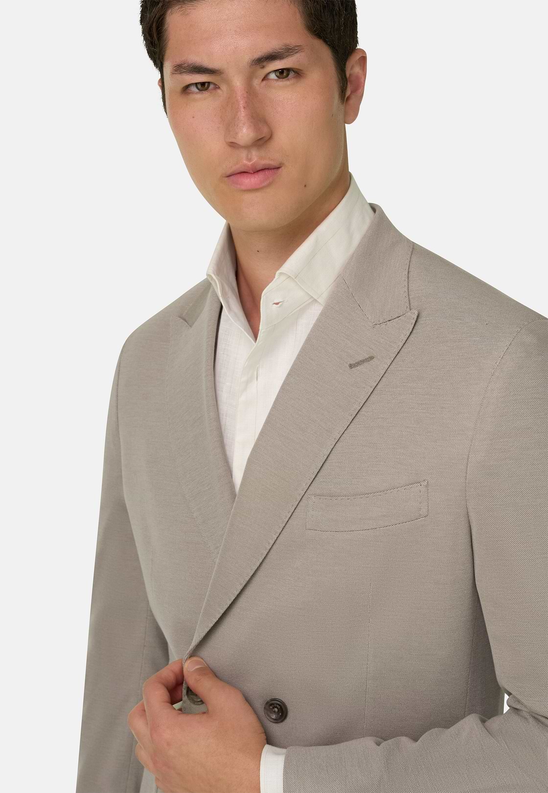 BROOKLYN | Micro Textured Double-Breasted Jacket in Pure Cotton, Taupe, hi-res, 4