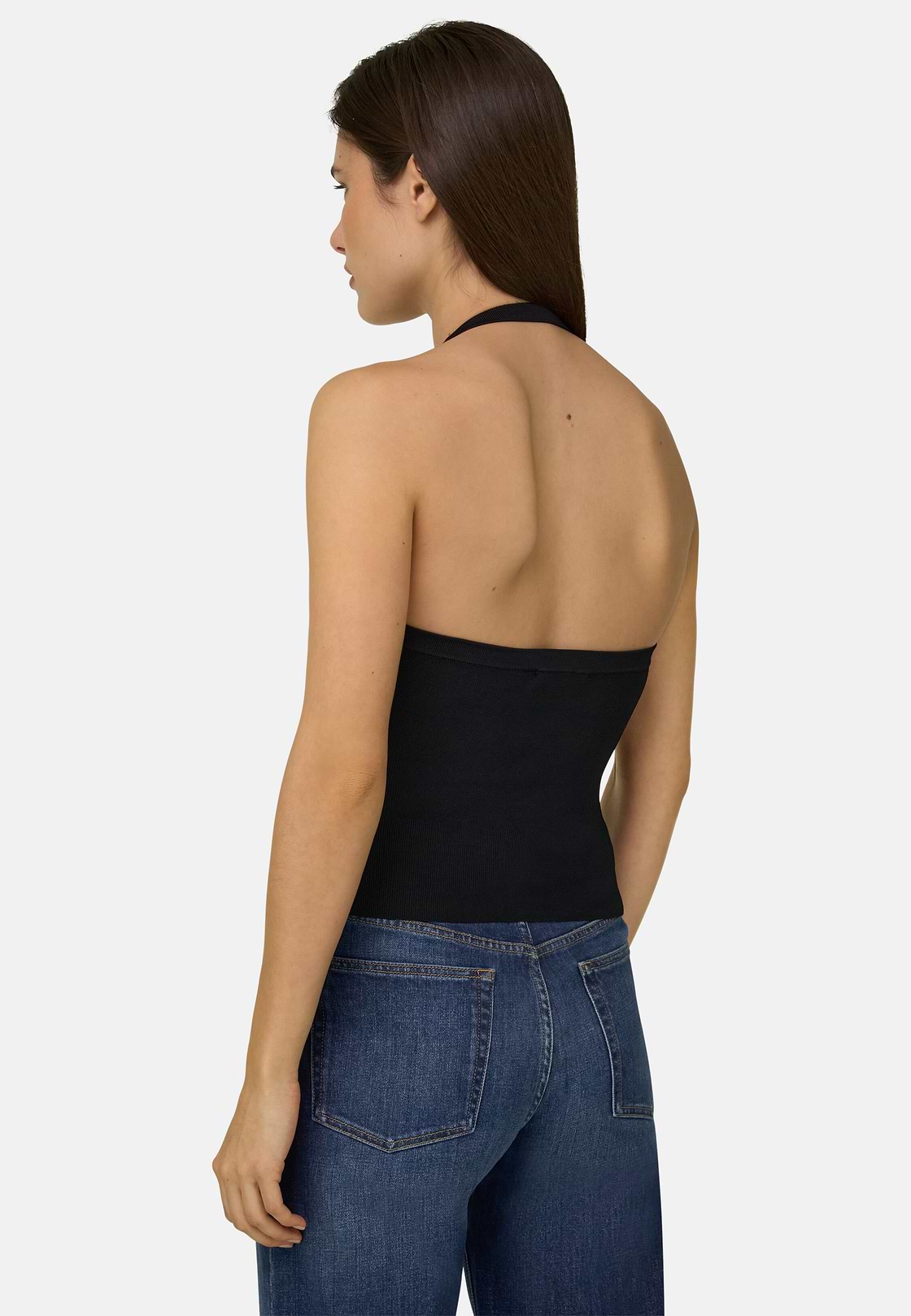 Top Aus Viskose-Nylon-Strick, Schwarz, hi-res, 3