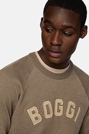 Brown Crew Neck Jumper In Cotton Cashmere Blend, Brown, hi-res