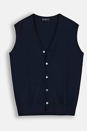 Waistcoat in Extrafine Merino Wool, Navy blue, thumb, 5