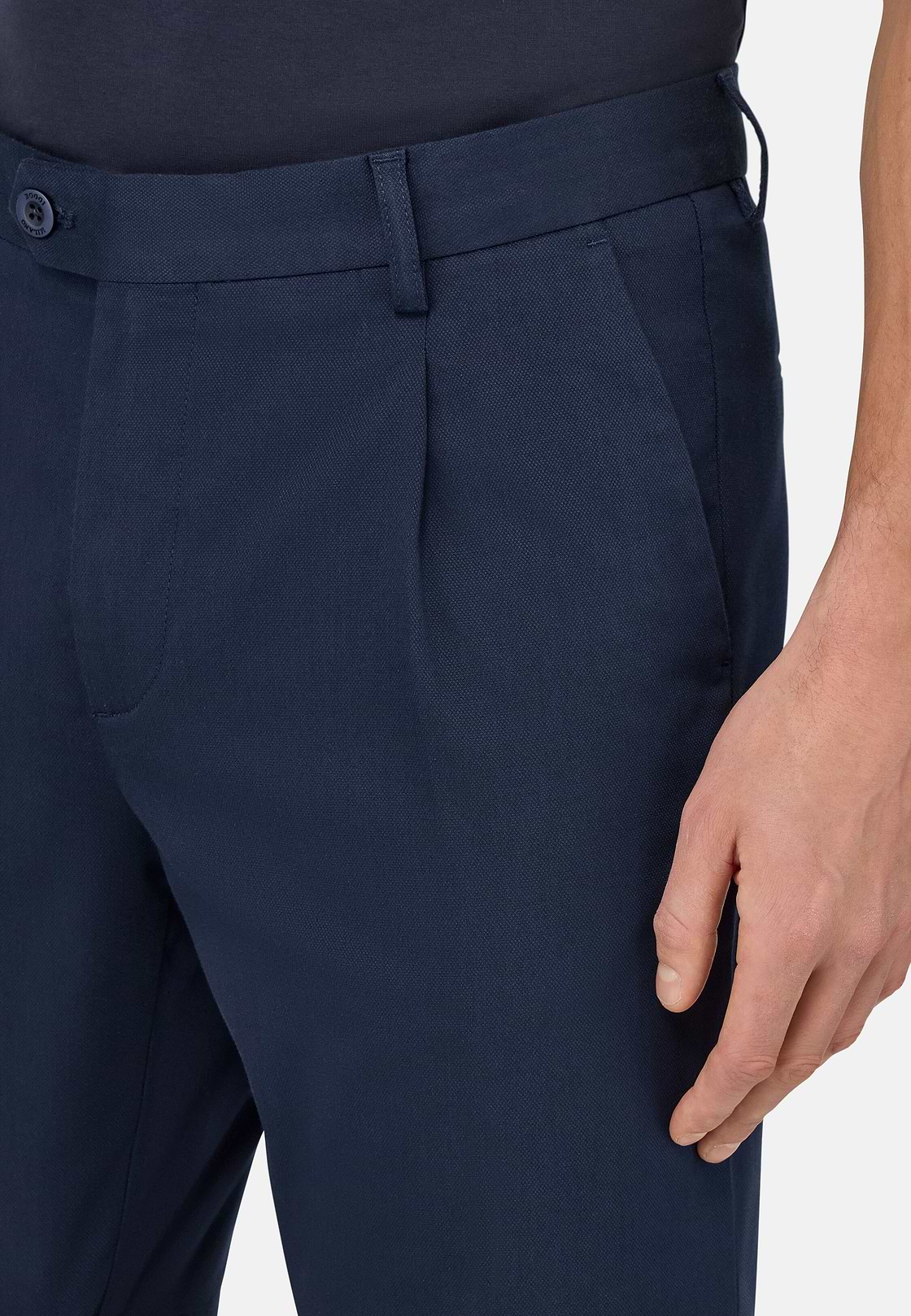 Stretch Cotton and Tencel Bermuda Shorts, Navy blue, hi-res