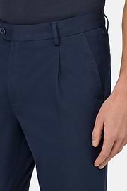 Stretch Cotton and Tencel Bermuda Shorts, Navy blue, hi-res