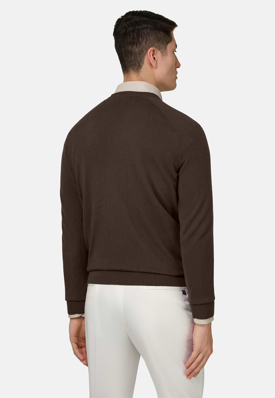 Maglia Girocollo In Cotone Seta Cashmere, Marrone scuro, hi-res, 3