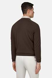 Maglia Girocollo In Cotone Seta Cashmere, Marrone scuro, thumb, 3