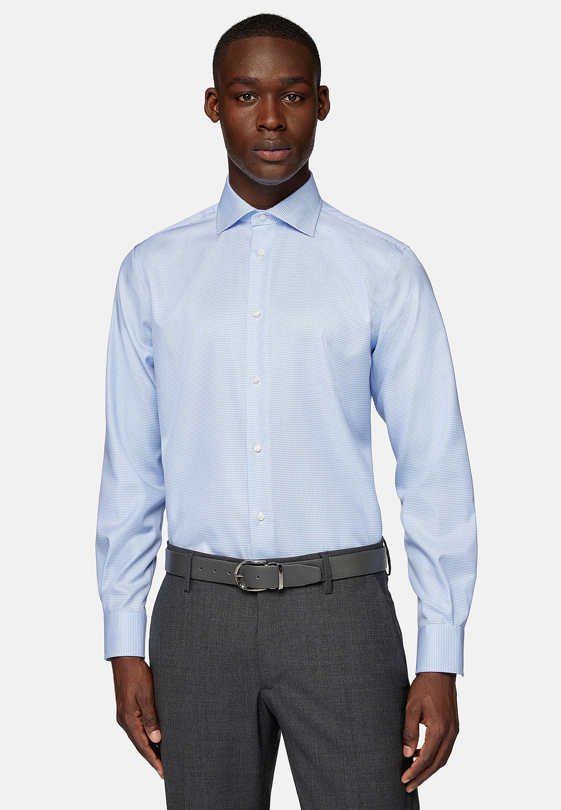 Chemise À Carreaux En Sergé de Coton Regular Fit, Bleu clair, hi-res