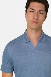 Polo En Jersey De Lin Extensible, Bleu clair, thumb, 4