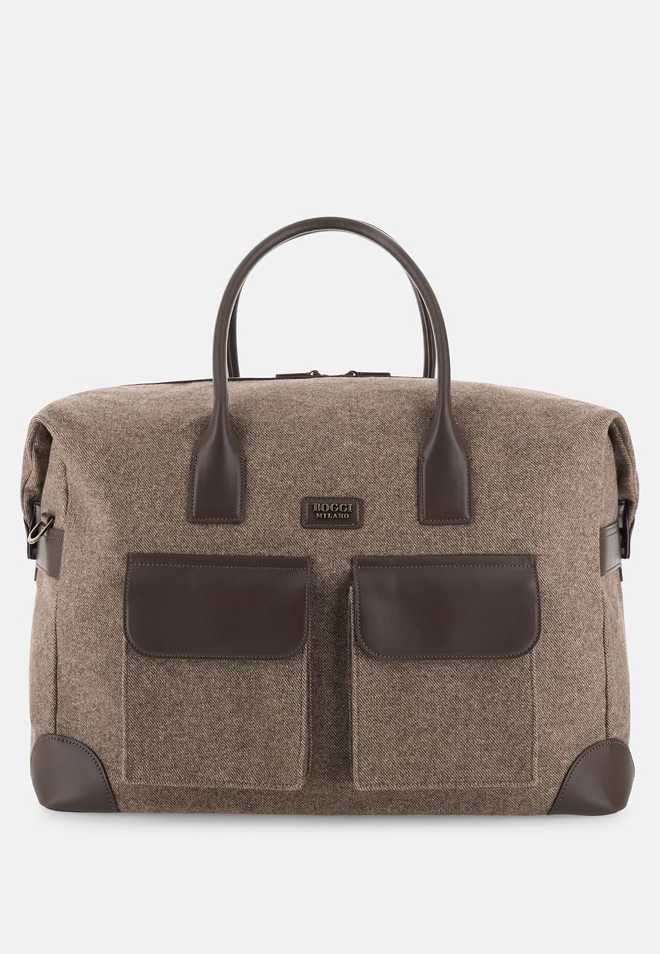 Duffle Bag in Leather and Wool Blend, Taupe, hi-res
