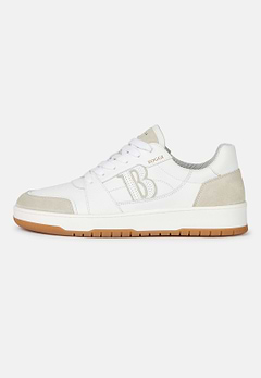 White Leather Trainers With Large Logo