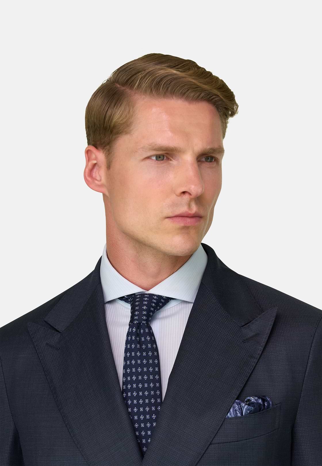 Double-Breasted Pattern Wool Suit, Navy blue, hi-res, 4