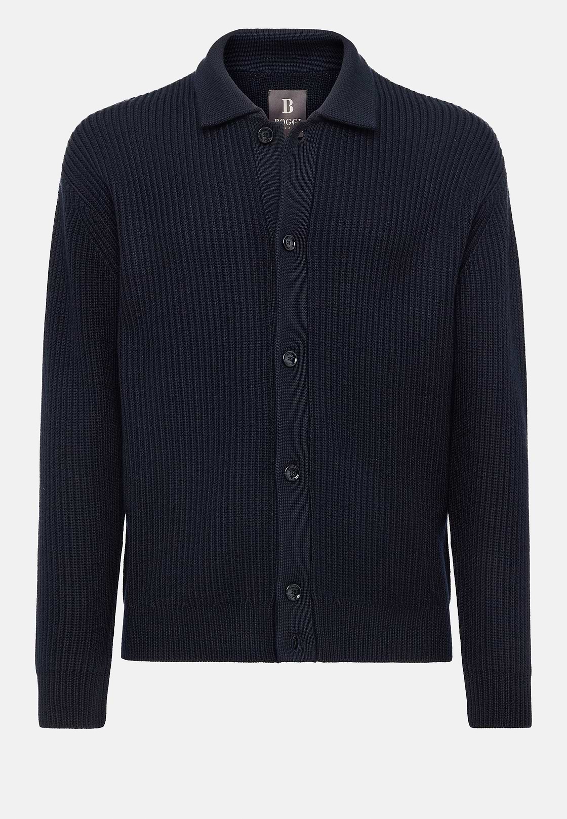 Cárdigan Azul Marino Cuello Camisero De Lana Merina, Azul  Marino, hi-res