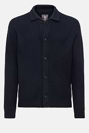 Cárdigan Azul Marino Cuello Camisero De Lana Merina, Azul  Marino, hi-res