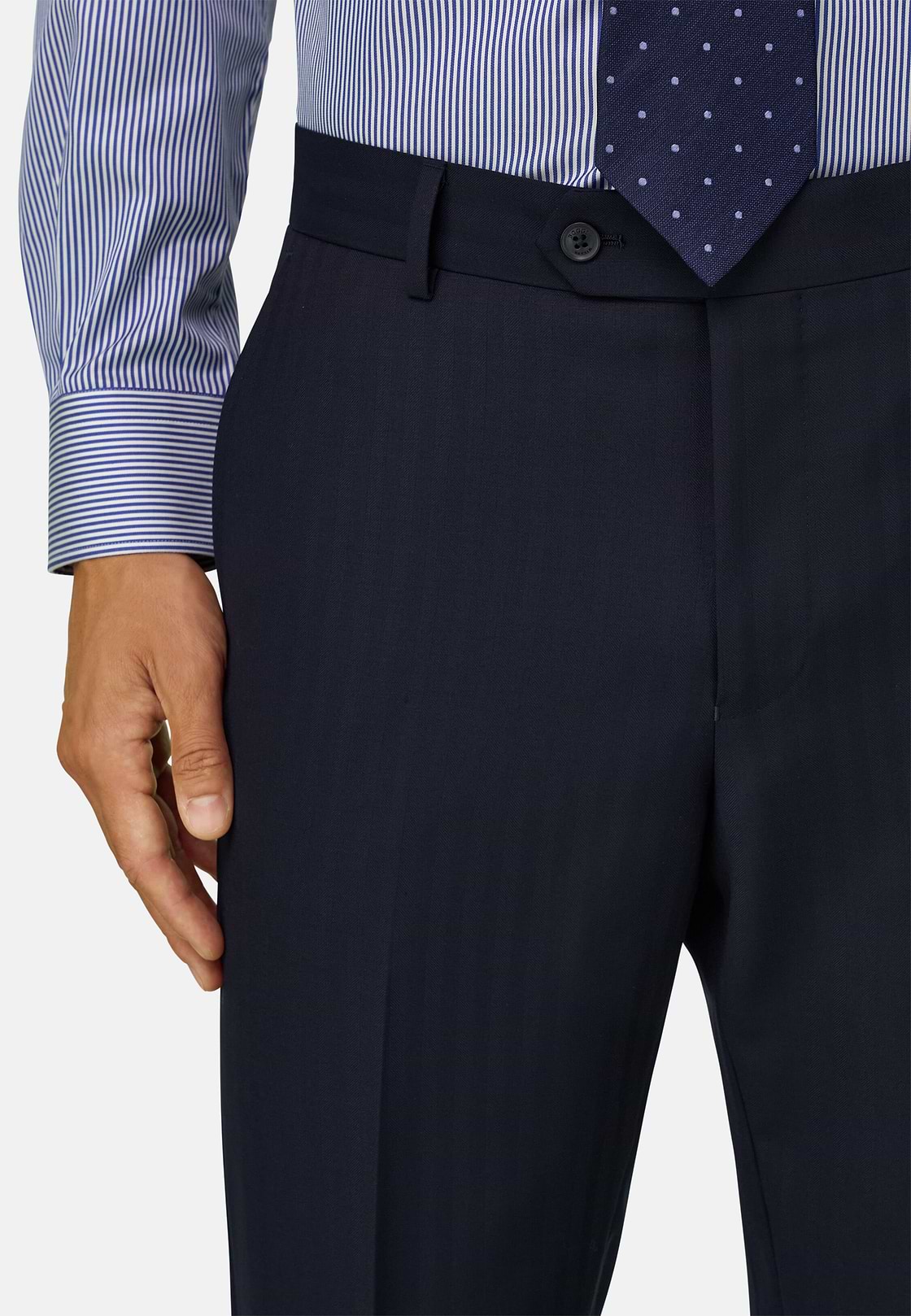 Suit in Herringbone Wool, Navy blue, hi-res, 3