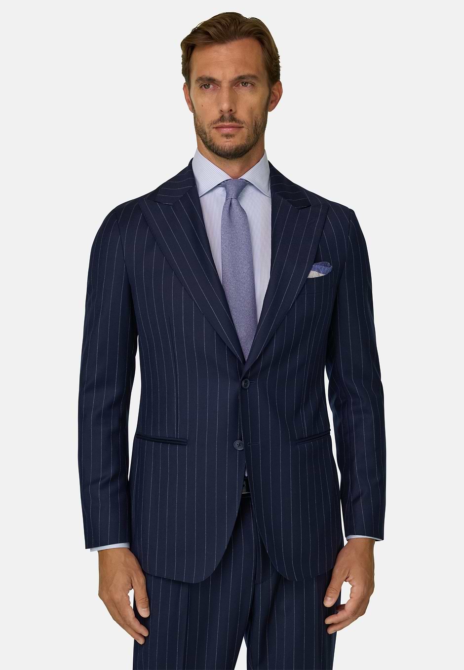 Suit Pinstripe Wool, Navy blue, hi-res