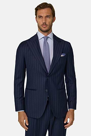 Suit Pinstripe Wool, Navy blue, thumb, 1