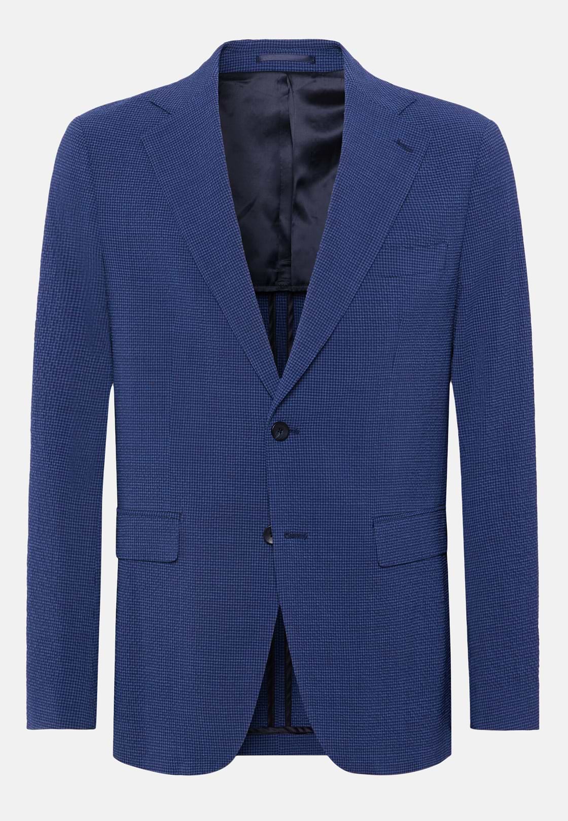 Veste Bleue En Laine Stretch Seersucker, Bleu, hi-res