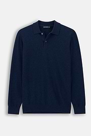 Knitted Polo Shirt in Cashmere Wool, Navy blue, thumb, 5