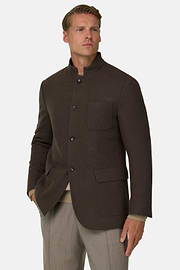 Blazer Guru Collar Padded Wool Cashmere, Brown, thumb, 1