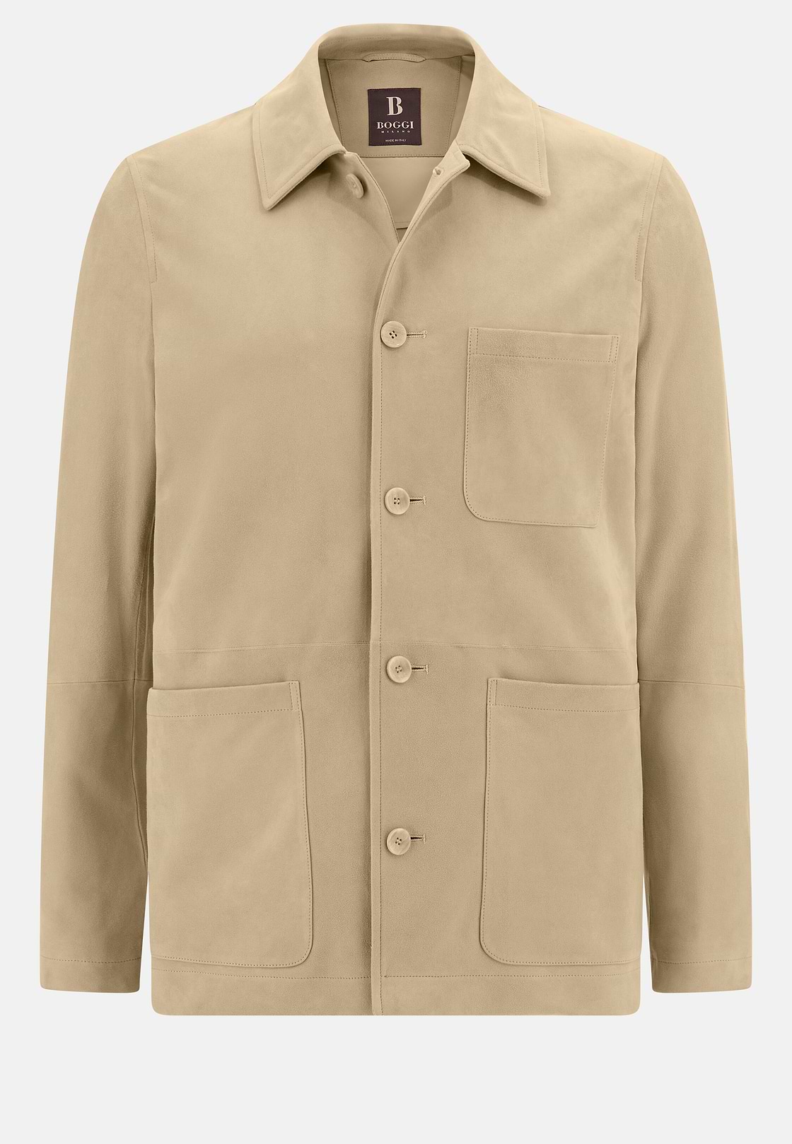 Veste Chemise En Daim Véritable, Beige, hi-res