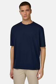T-shirt In Cotone Pima, Navy, thumb, 1