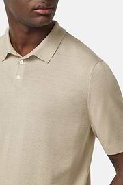 Knitted Merino Wool Polo, Sand, hi-res