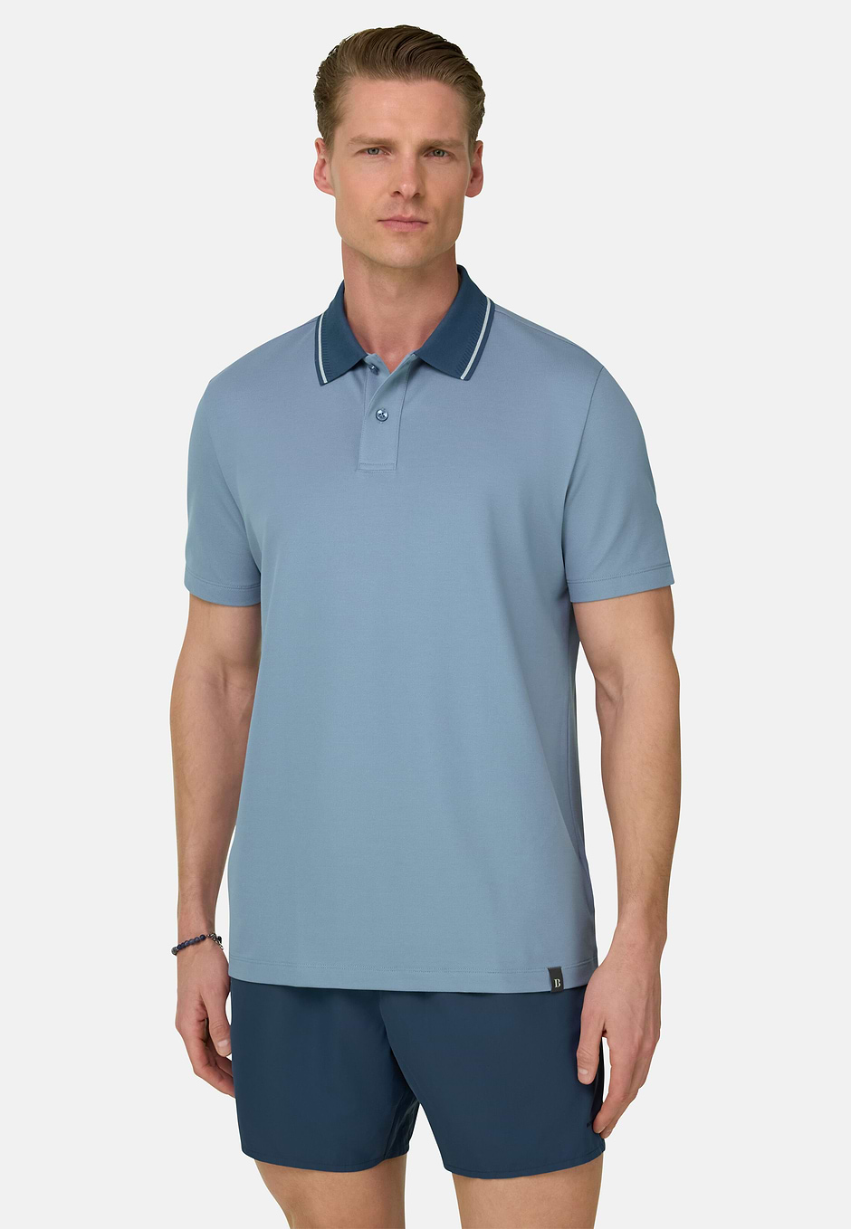High-Performance Piqué Polo Shirt with S-Cafè® Yarn, Light Blue, hi-res