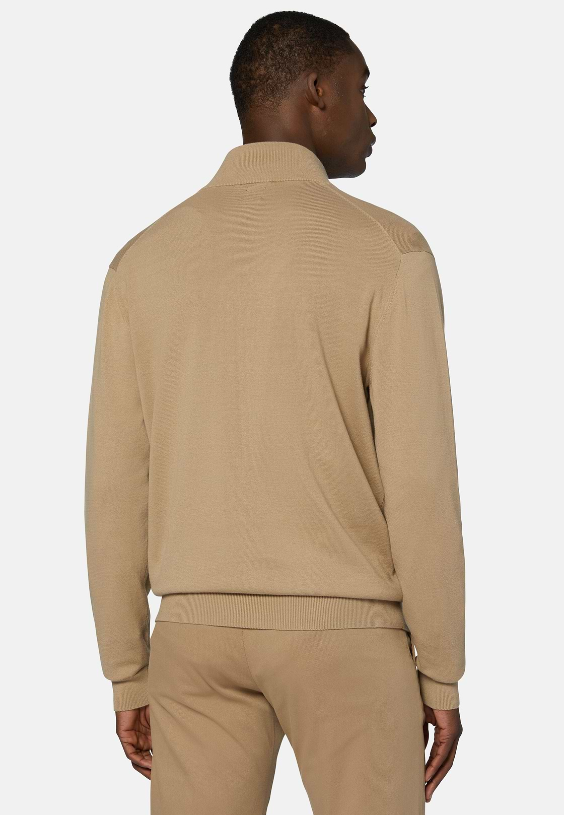 Cotton Full Zip Sweater 14Gg, Taupe, hi-res