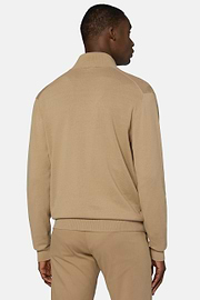 Cotton Full Zip Sweater 14Gg, Taupe, hi-res