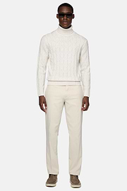 White Polo Neck Jumper in Merino Wool, White, hi-res