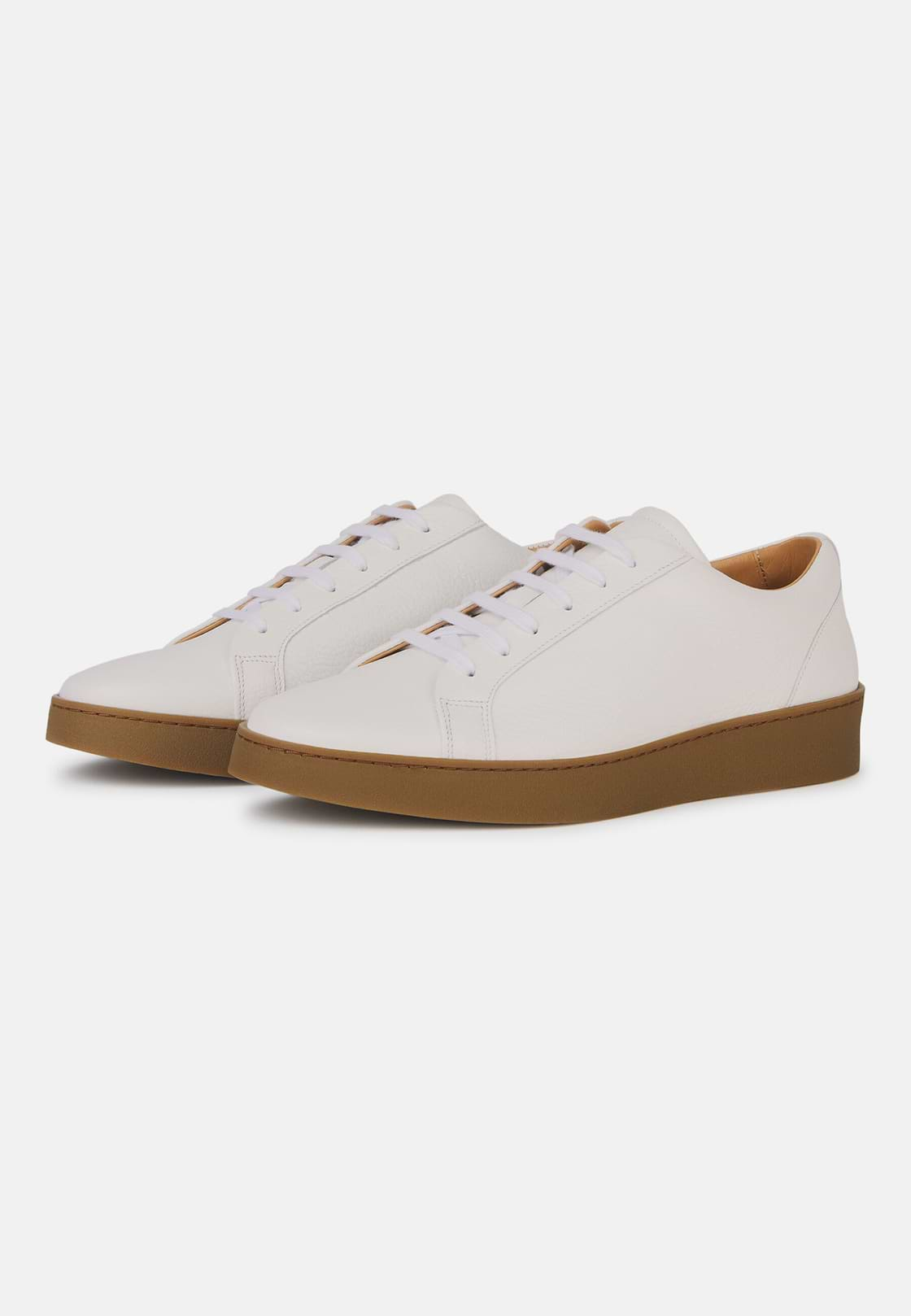 White Tumbled Leather Trainers, White, hi-res