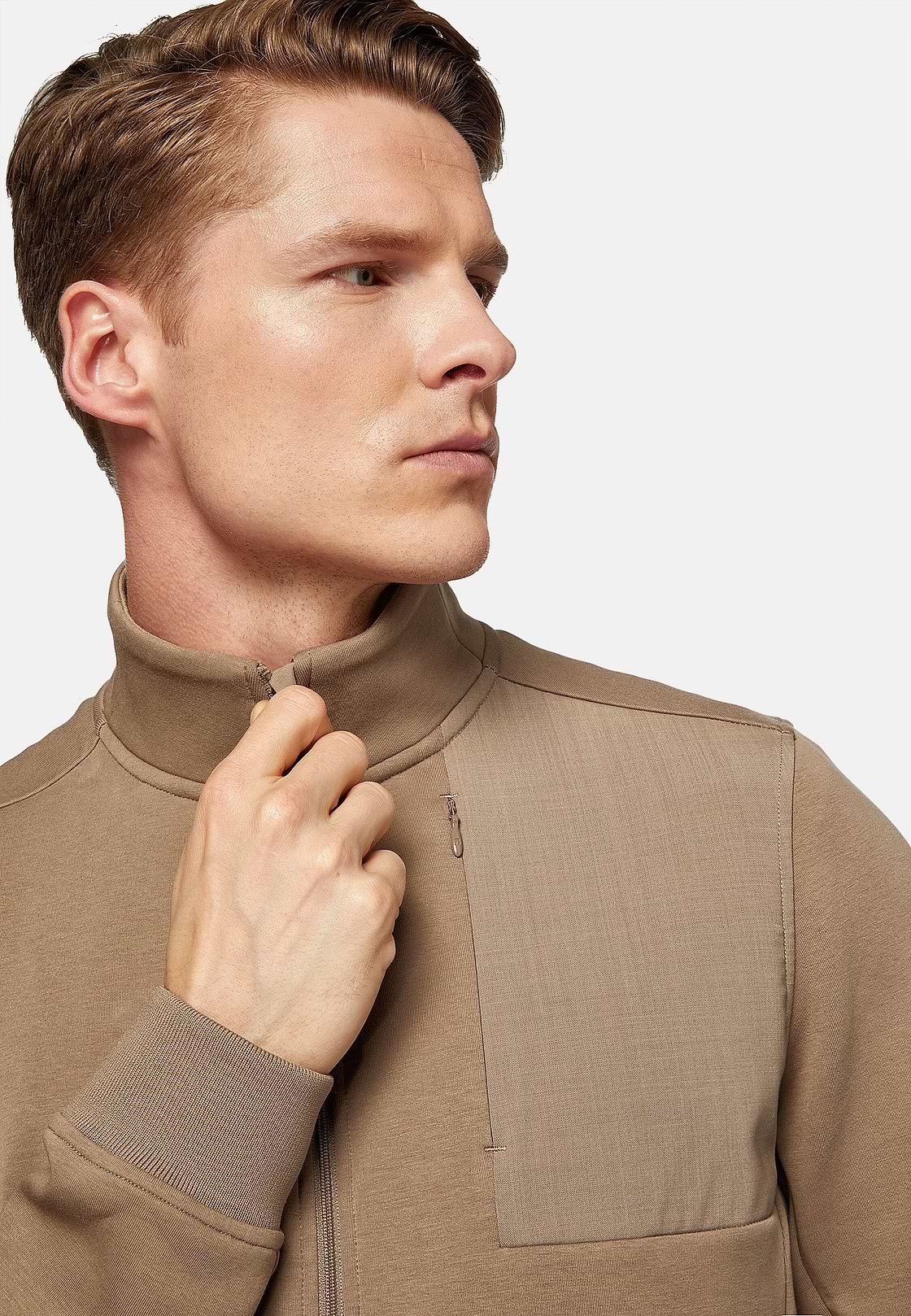 Bluza z kapturem i zamkiem błyskawicznym z lekkiej mieszanki bawełny scuba, Beige, hi-res