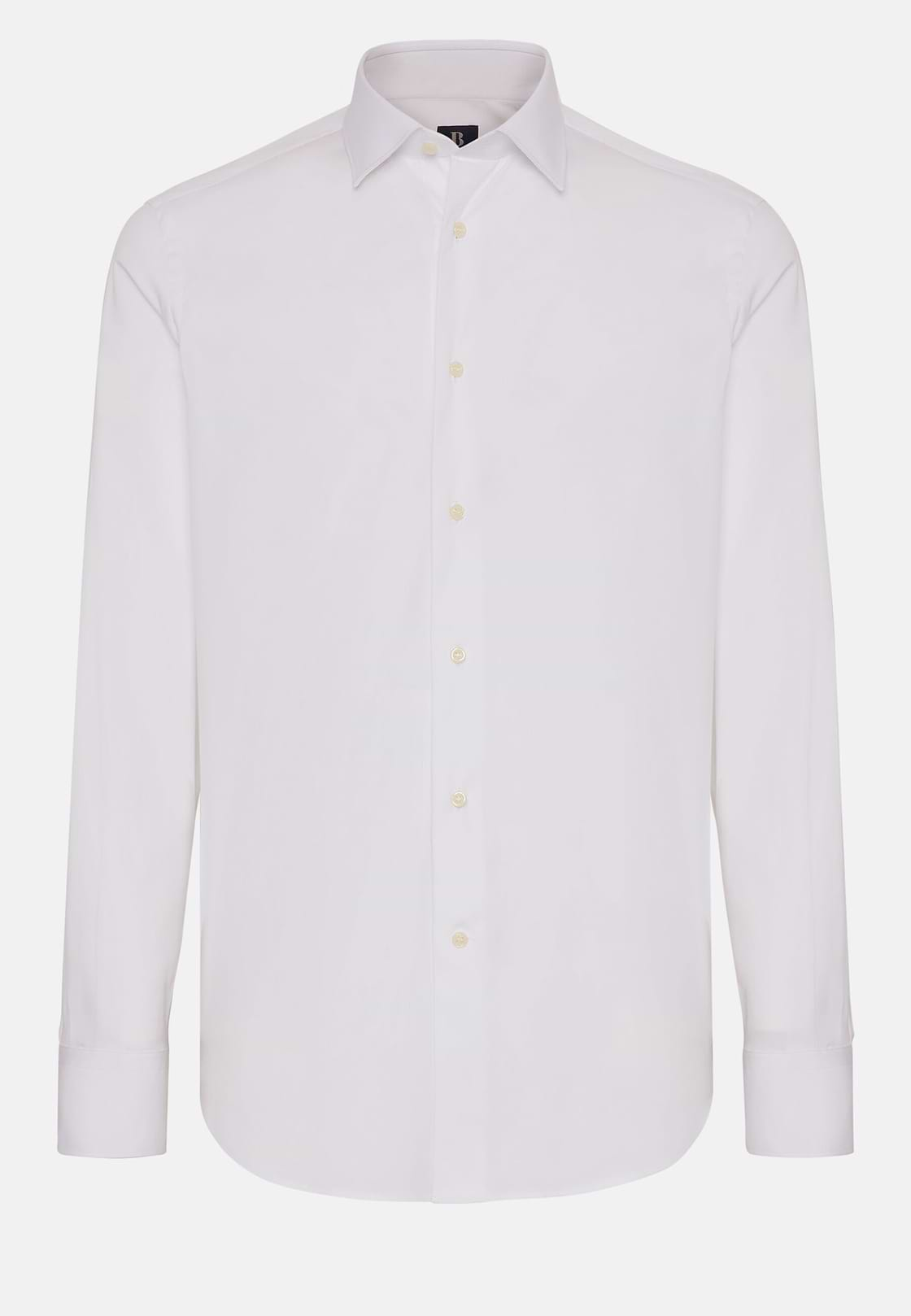 Camisa Blanca De Algodón Elástico Corte Slim, Blanco, hi-res