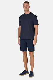 Stretch Cotton and Tencel Bermuda Shorts, Navy blue, hi-res