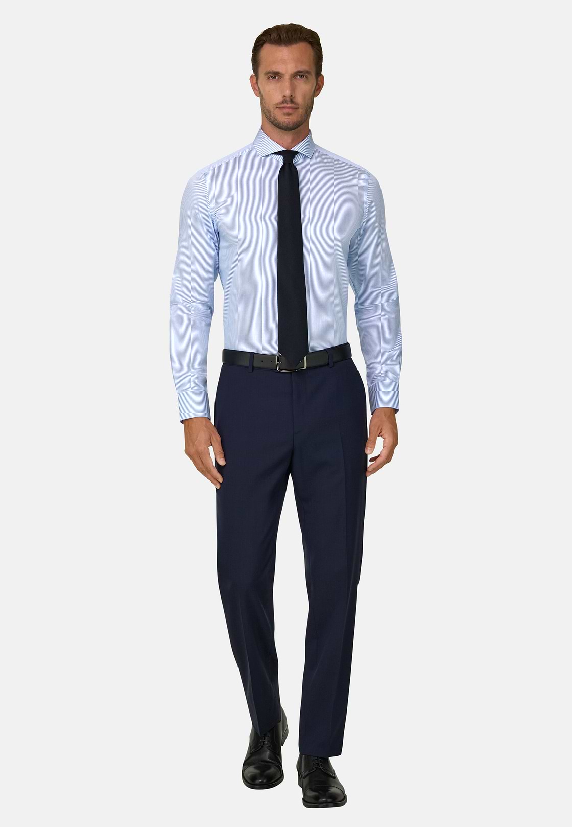 Overhemd Gestreept Twill Katoen Slim Fit, Light Blue, hi-res, 2