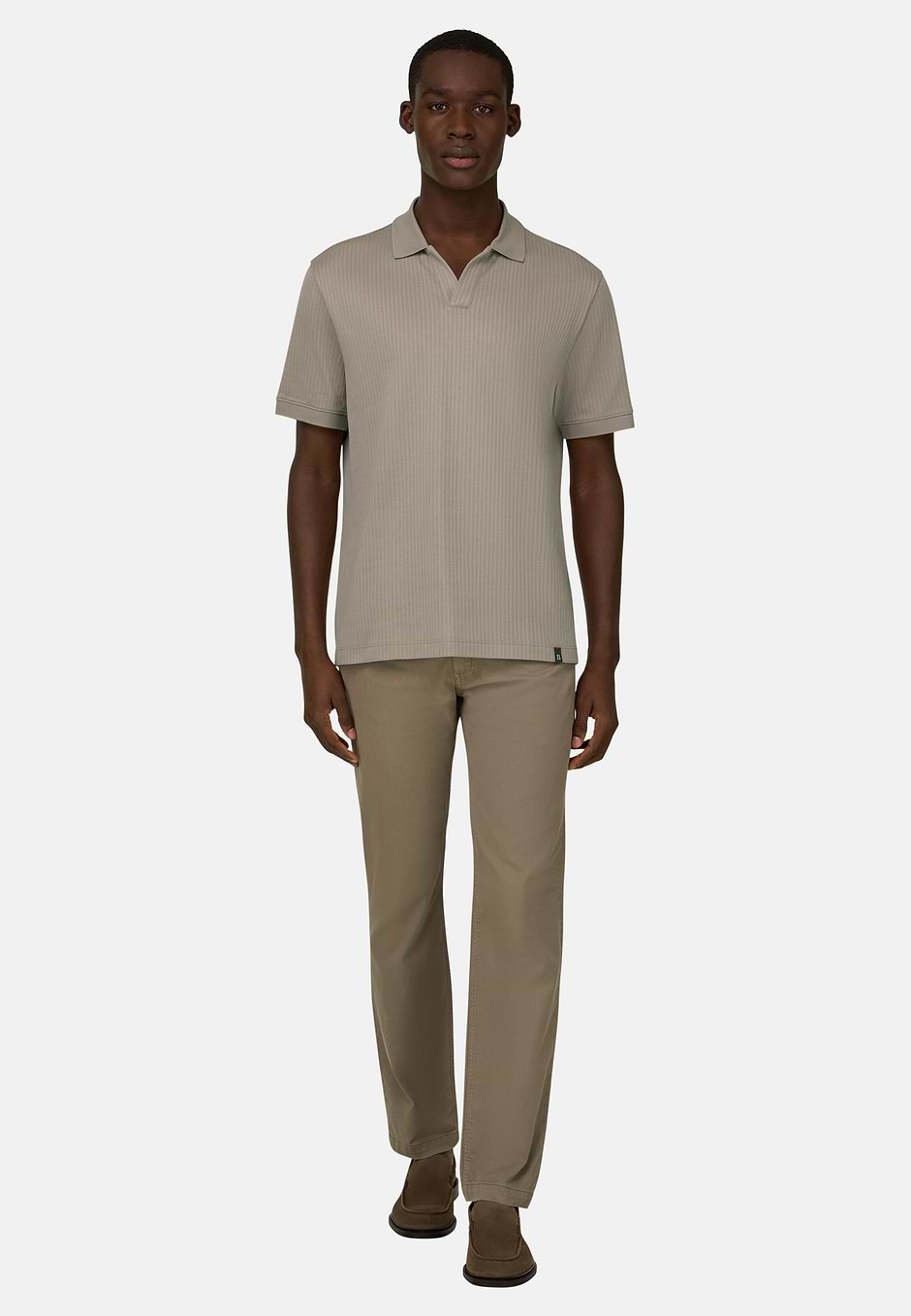 Polo In Cotone Pima Jacquard, Taupe, hi-res