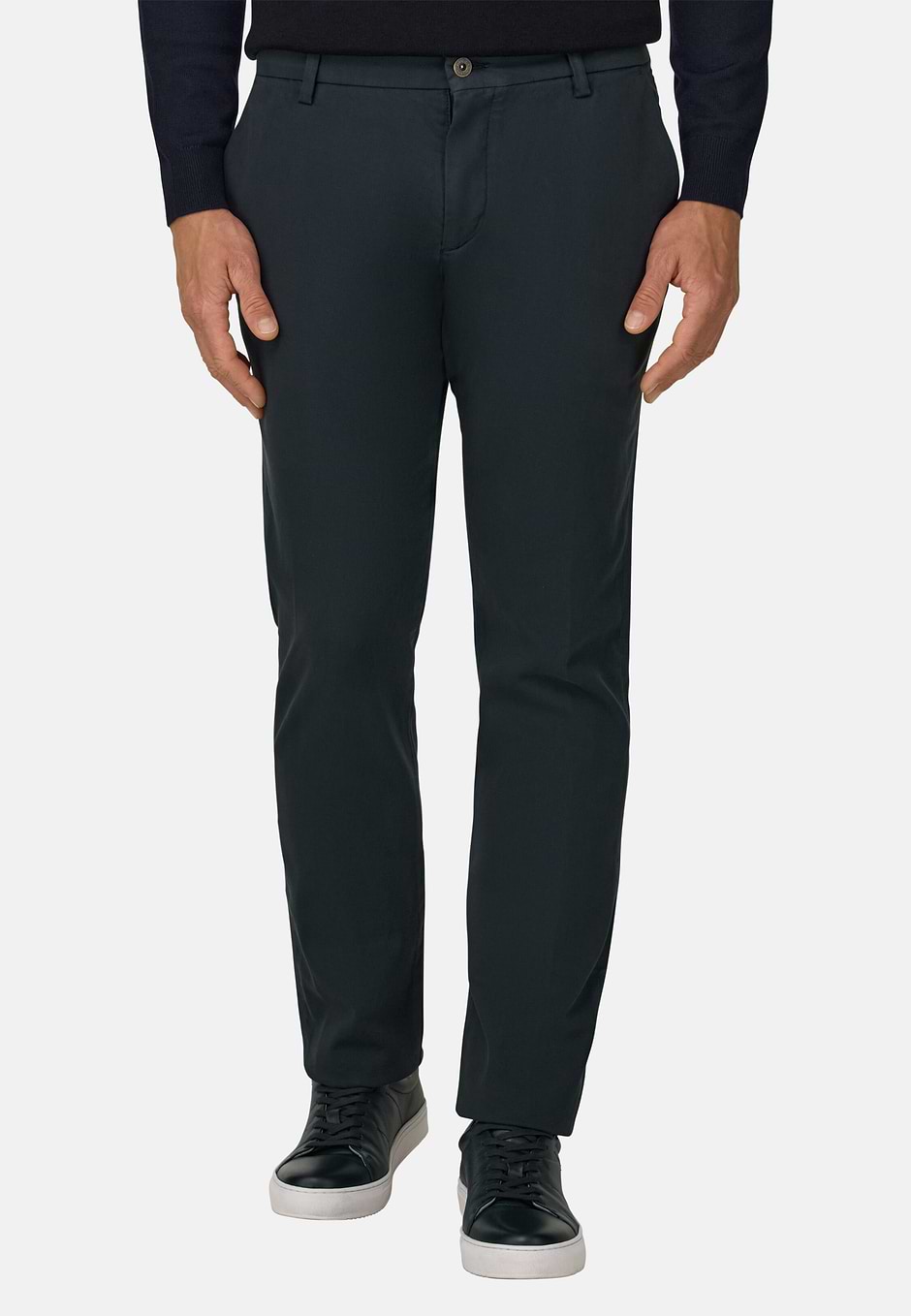Trousers in Stretch Cotton, Navy blue, hi-res