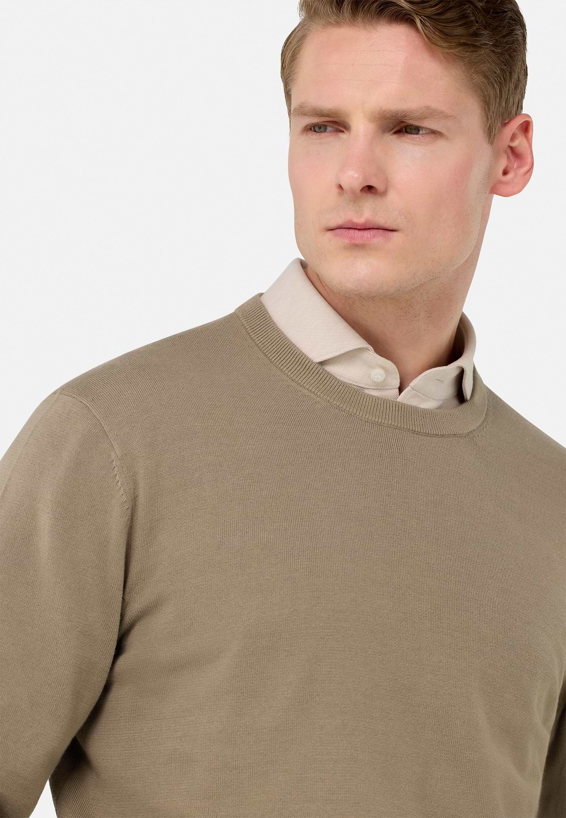 Cotton Crew Neck Jumper, Taupe, hi-res
