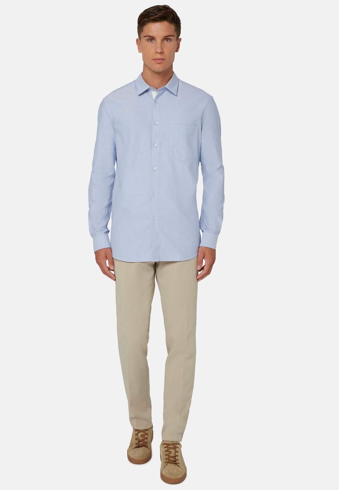 Camisa Celeste De Algodón Oxford Corte Regular, , hi-res