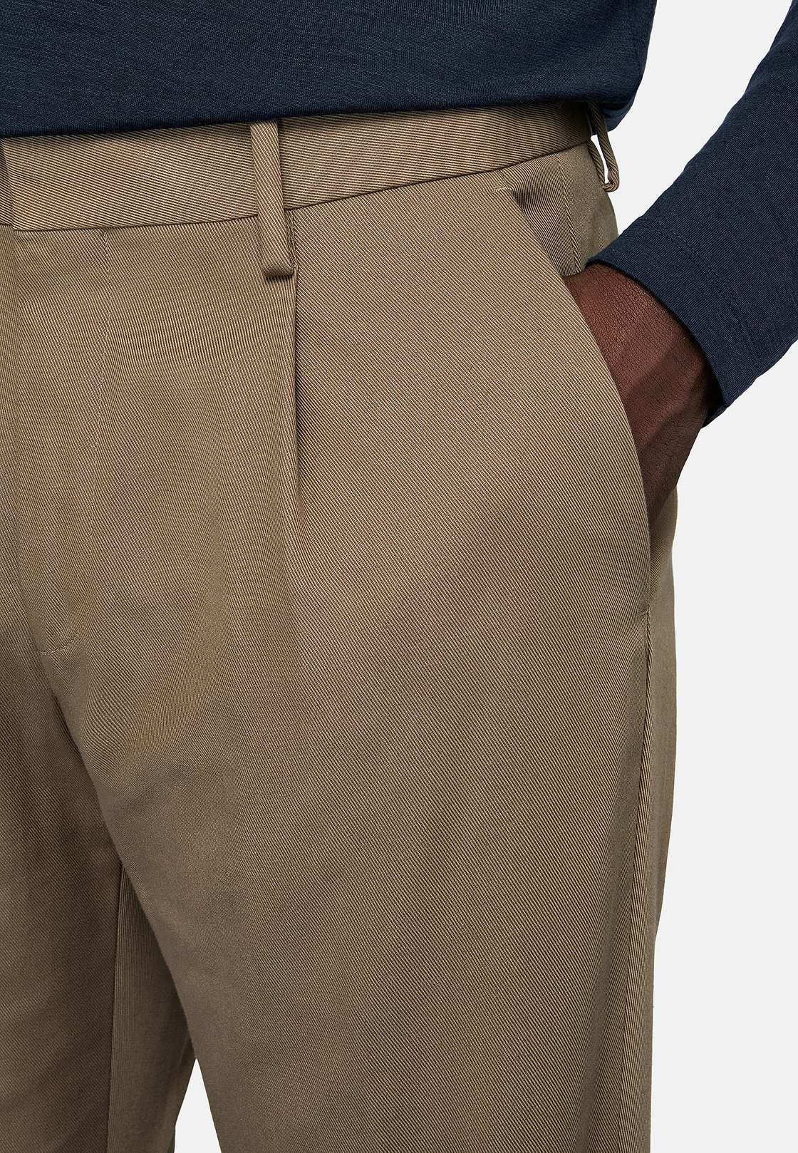 Stretch Cotton Gabardine Trousers, Taupe, hi-res