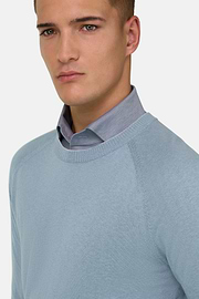 Pull Col Rond En Coton Soie Cachemire, Bleu clair, thumb, 4