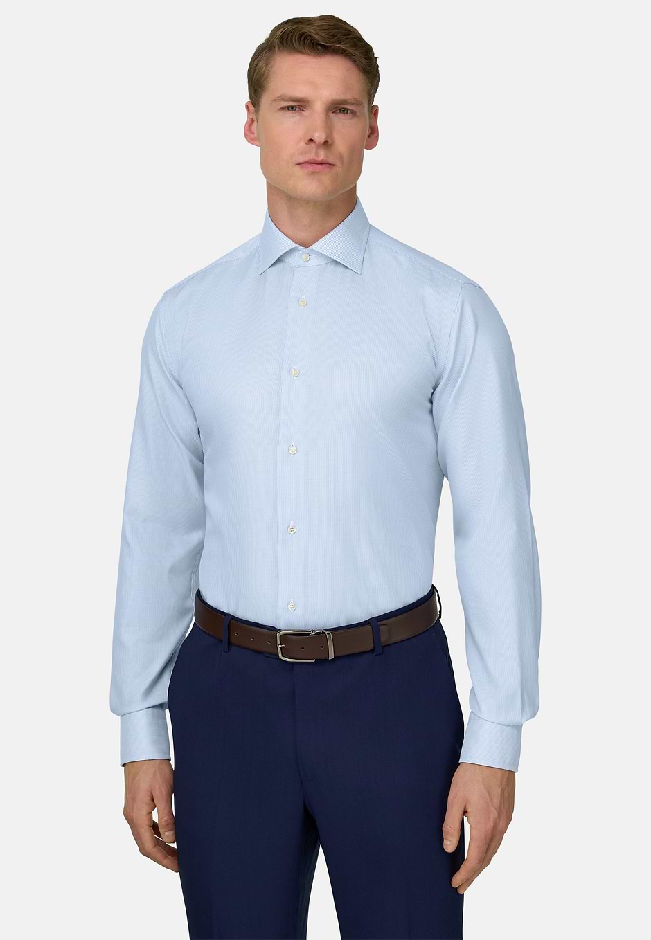 Chemise À Rayures En Coton Slim Fit, Bleu clair, hi-res