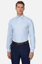 Camicia A Righe In Cotone Slim Fit, Azzurro, thumb, 1