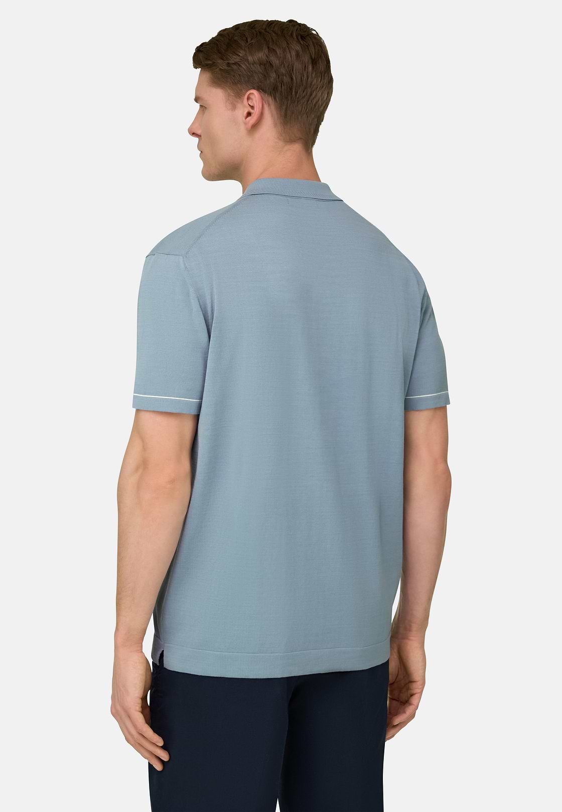 Strick-Poloshirt Aus Baumwollkrepp, Hellblau, hi-res, 3