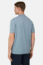 Strick-Poloshirt Aus Baumwollkrepp, Hellblau, thumb, 3