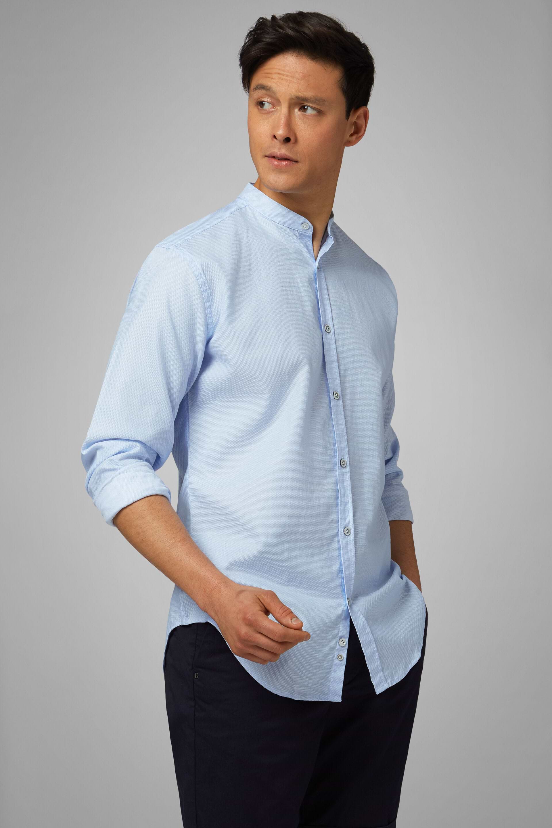 Men s Regular Fit Sky Blue Shirt With High Collar Boggi Milano