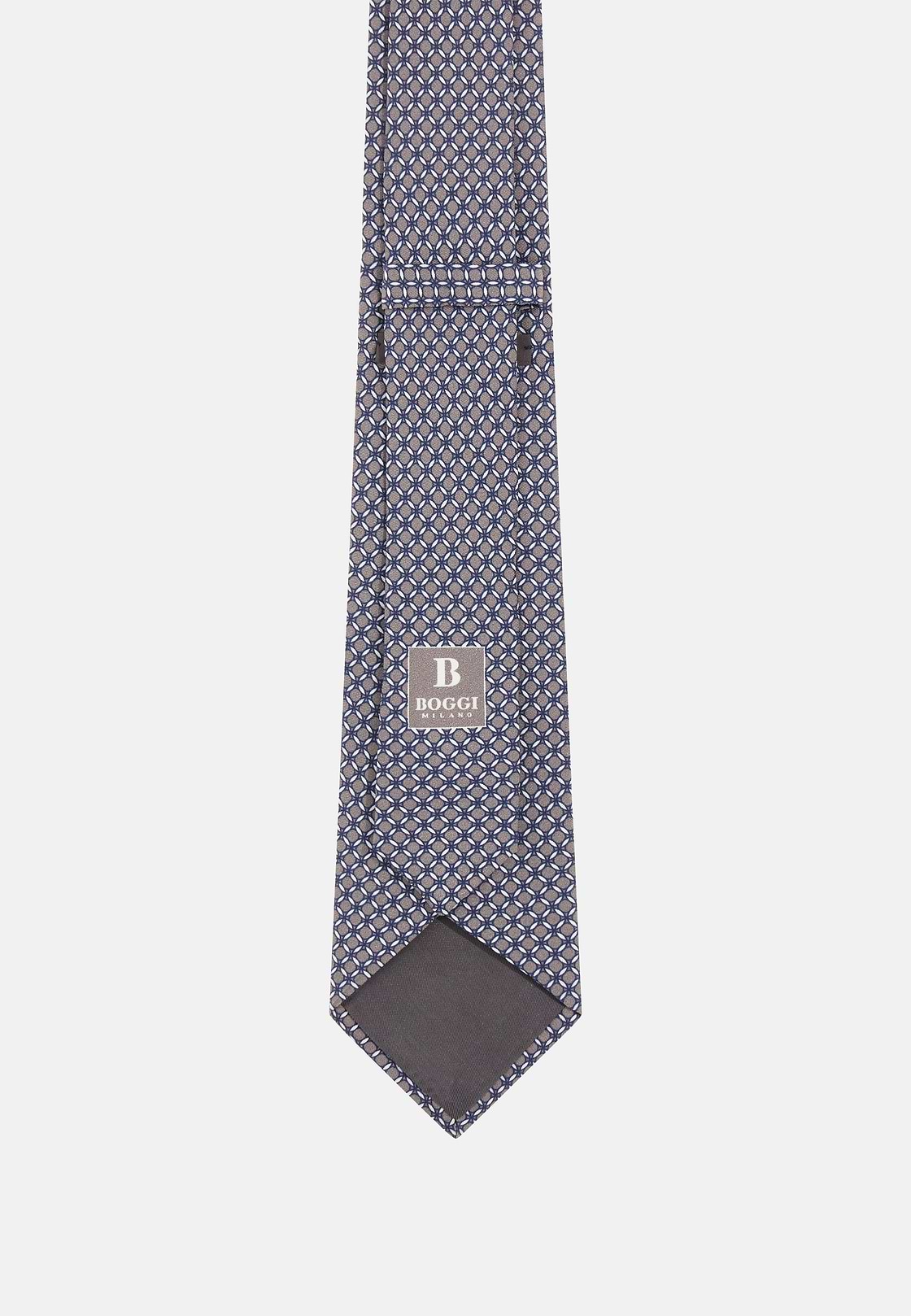 Cravate Motif Géométrique En Soie, Taupe, hi-res