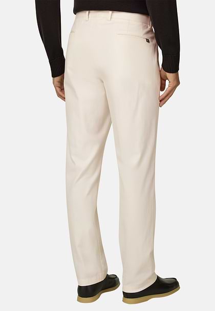 Trousers in Stretch Cotton, Offwhite, hi-res